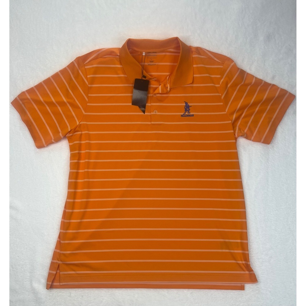 Adidas Puremotion Men's Orange & White Striped Golf Polo Shirt - Size Large